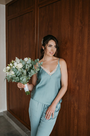 bride's preparations for a wedding in a country cottageの写真素材