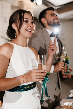 portrait of the newlyweds at the wedding banquetの写真素材