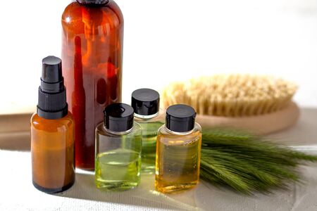Cosmetic bottle containers on white background. Natural organic productの写真素材
