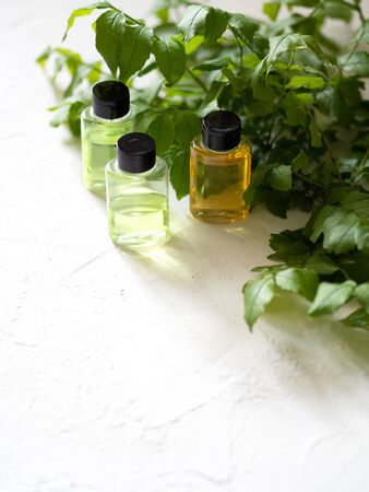 Cosmetic bottle containers on white background. Natural organic productの写真素材