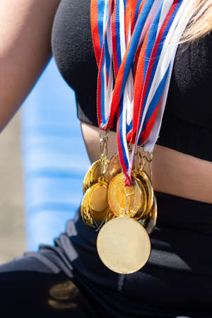 A lot of medals Victory in the competition.の写真素材