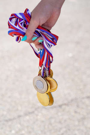 A lot of medals. Victory in the competitionの写真素材