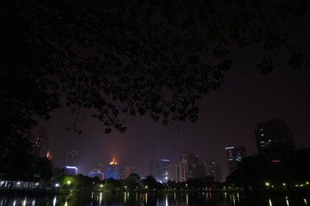 Night view of Bangkok from Lumpini Park, Bangkok, Thailand の写真素材