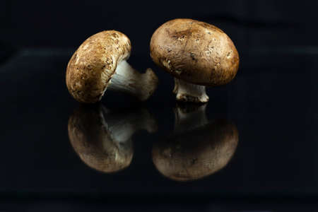 mushrooms on a black background and reflections