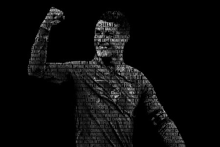 Digital composite of Silhouette of a man with text against black backgroundの素材