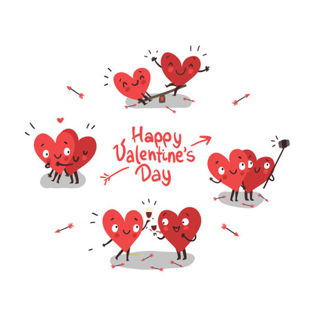 Valentine's day greeting card with cute hearts. Vector illustrationのイラスト素材