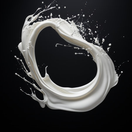 Milk splash isolated on black background. Clipping path included.の写真素材