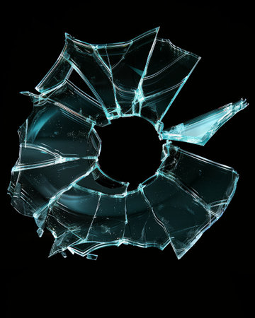 broken glass on a black background. 3d rendering, broken glass