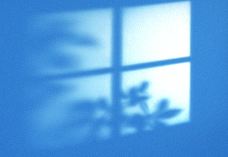 shadow on the wall of the window in blue tone. Abstract background