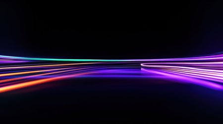 Futuristic light trails in the dark. Computer generated abstract backgroundの写真素材
