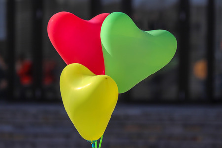 Colorful heart-shaped balloonsの写真素材
