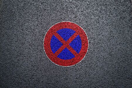 traffic and traffic signs on asphaltの写真素材