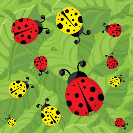 illustration of a seamless bugs and leavesのイラスト素材