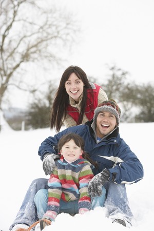Family Having Fun In Snowy Countrysideの写真素材