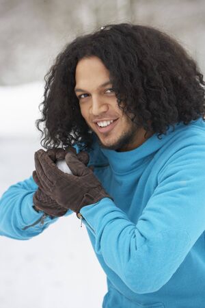 Young Man About To Throw Snowballの写真素材