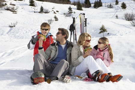 Young Family Sharing A Picnic On Ski Vacationの写真素材