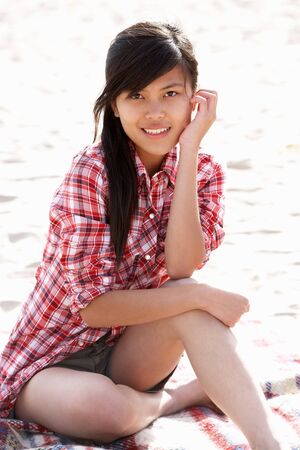 Portrait teenage girl on beachの写真素材