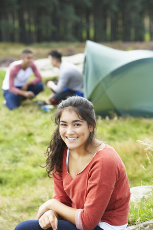 Young People On Camping Trip In Countrysideの写真素材