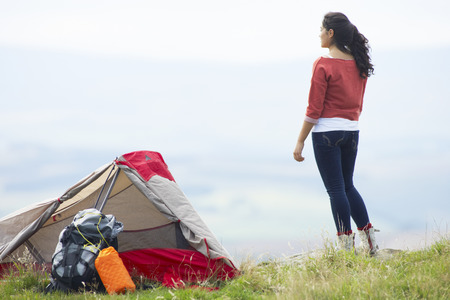 Teenage Girl On Camping Trip In Countrysideの写真素材