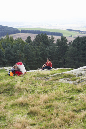 Teenage Girl On Camping Trip In Countrysideの写真素材