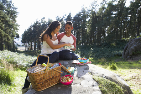Young Couple Enjoying Picnic In Countrysideの写真素材