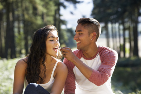 Young Couple Enjoying Picnic In Countrysideの写真素材
