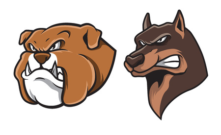 Bulldog and German Shepherd Head Illustration Vectorのイラスト素材