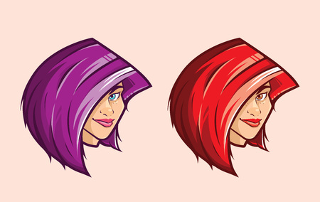Emo Purple Hair and Red Hair Girl Illustration in Vectorのイラスト素材