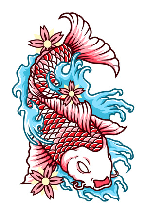 Japan Koi Fish Illustration Vector in Tattoo Styleのイラスト素材