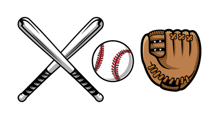 Collection of baseball equipment illustrations contains Bat, Gloves and Ball.のイラスト素材