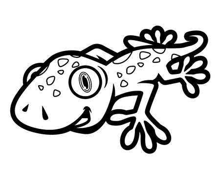 Black and White Cute Gecko Crawling Illustration in Cartoon Style for Coloring Bookのイラスト素材