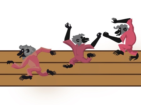 Three monkeys running on a pathのイラスト素材