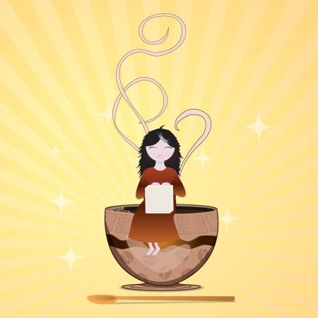 the girl with a piece of sugar goes to a cupのイラスト素材