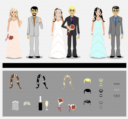 Set of grooms and bridesのイラスト素材
