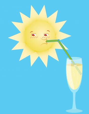 the sun drinks aerated water from a glassのイラスト素材