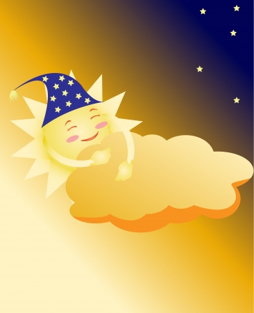 the sun in a cap sleeps, having taken cover a cloudのイラスト素材