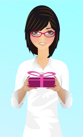 The beautiful girl with giftのイラスト素材