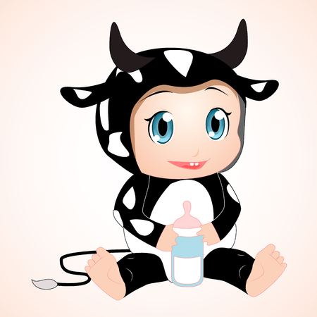 Baby in cow costumeのイラスト素材