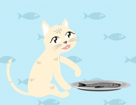 Cat with fishのイラスト素材