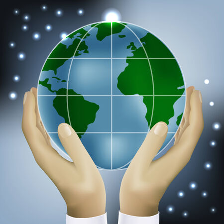 hands holding earth vectorのイラスト素材