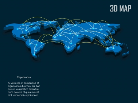 Elegant blue 3d vector World Mapのイラスト素材