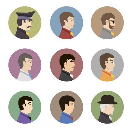 Avatar Collection of Stylish Handsome male Characters in Modern Flat Design Vector Illustrationのイラスト素材