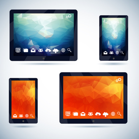 Polygonal Abstract background on Mobile Devices with Iconsのイラスト素材