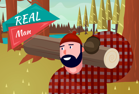 Real Man Lifestyle Natural Life Cartoon Retro Wood Background Illustrationのイラスト素材