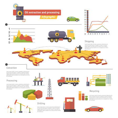 Oil Extraction and Processing Infographics Icons Symbols Modern Trendy Retro Flat Vector Illustrationのイラスト素材