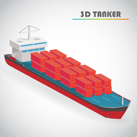 Isometric 3d tanker with freight container icon のイラスト素材