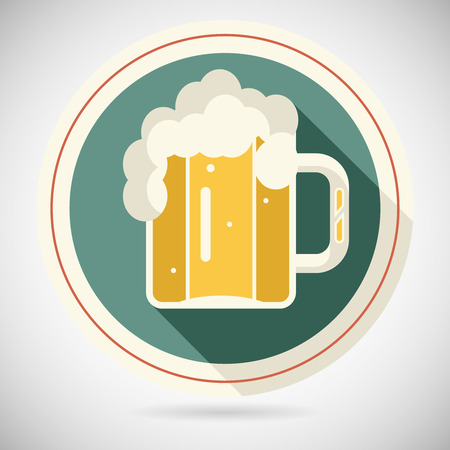 Beer Mug with Foam Retro Symbol Alcohol Icon long shadow on Stylish Background Flat Design Template Vector Illustrationのイラスト素材