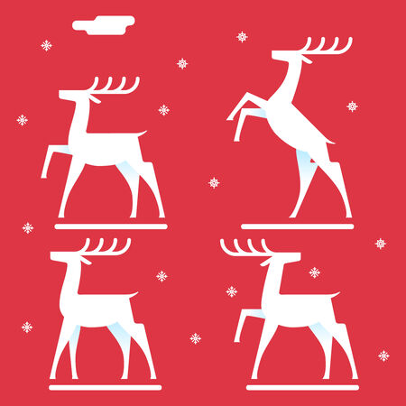 White deer silhouette logo icon new year symbol snowflakes background flat vector illustrationのイラスト素材