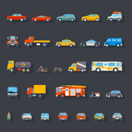 Stylish Retro Car Line Icons Isolated Transport Symbols Vector Illustrationのイラスト素材
