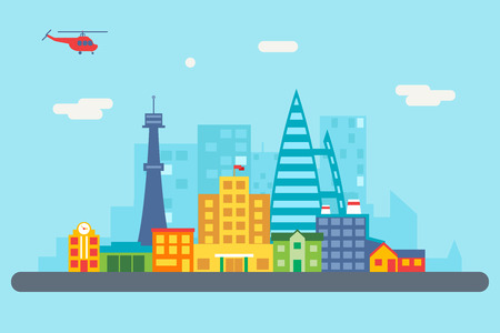city Street Landscape Real Estate Skyscrapers Skyline Background Flat Design Vector Illustrationのイラスト素材